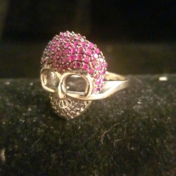 STERLING SILVER Rhinestone Skull Ring - Picture 1 of 7
